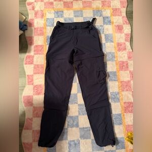 Outdoor Voices Navy Cargo Performance Pants zip off pants with belt.